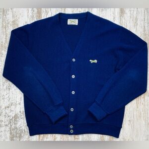 Vintage 70s JC Penney The Fox Navy Blue Sweater Cardigan Medium GUC